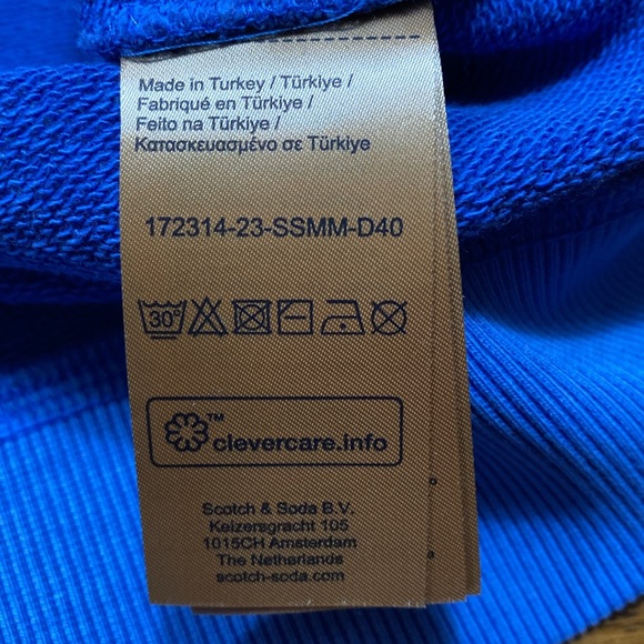 NWT Scotch & Soda Sweatshirt Small Unisex Blue Garment Dyed Tennis Slogan - Picture 9 of 14